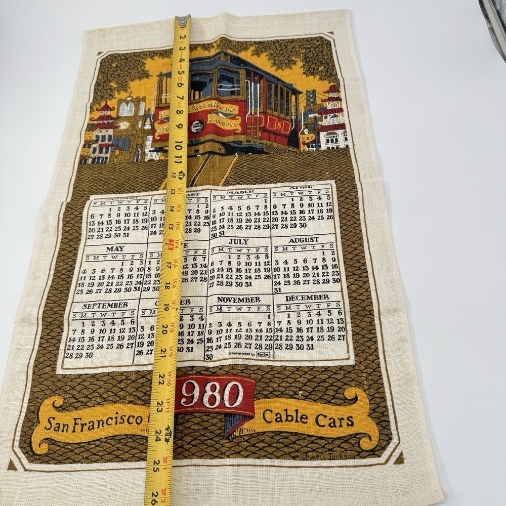 VTG 1980 San Francisco Cable Cars‎ Calendar Tea Towel Sewell Jackson 27x16 - Picture 7 of 16